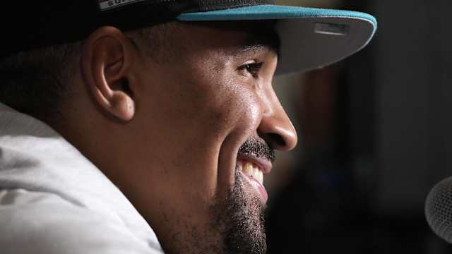 Philadelphia Eagles quarterback Jalen Hurts (1) answers questions from the media during team availability at Sheraton Grand at Wild Horse Pass in Phoenix on Feb. 7, 2023.
